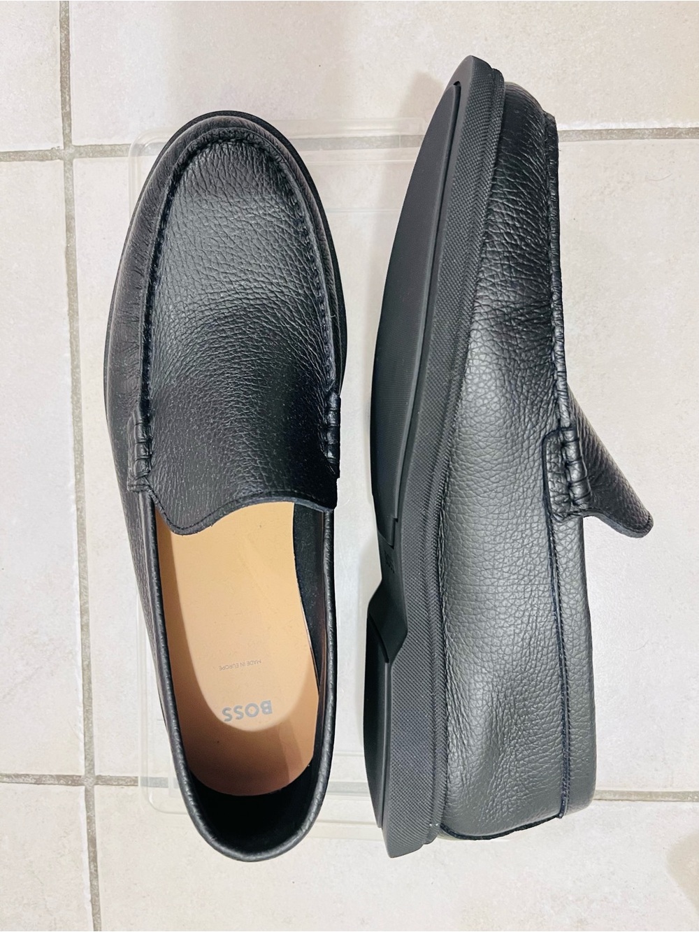 Boss Black Pebbled Leather Slip-On Loafers Size 43 or 10 men’s - Picture 2 of 7
